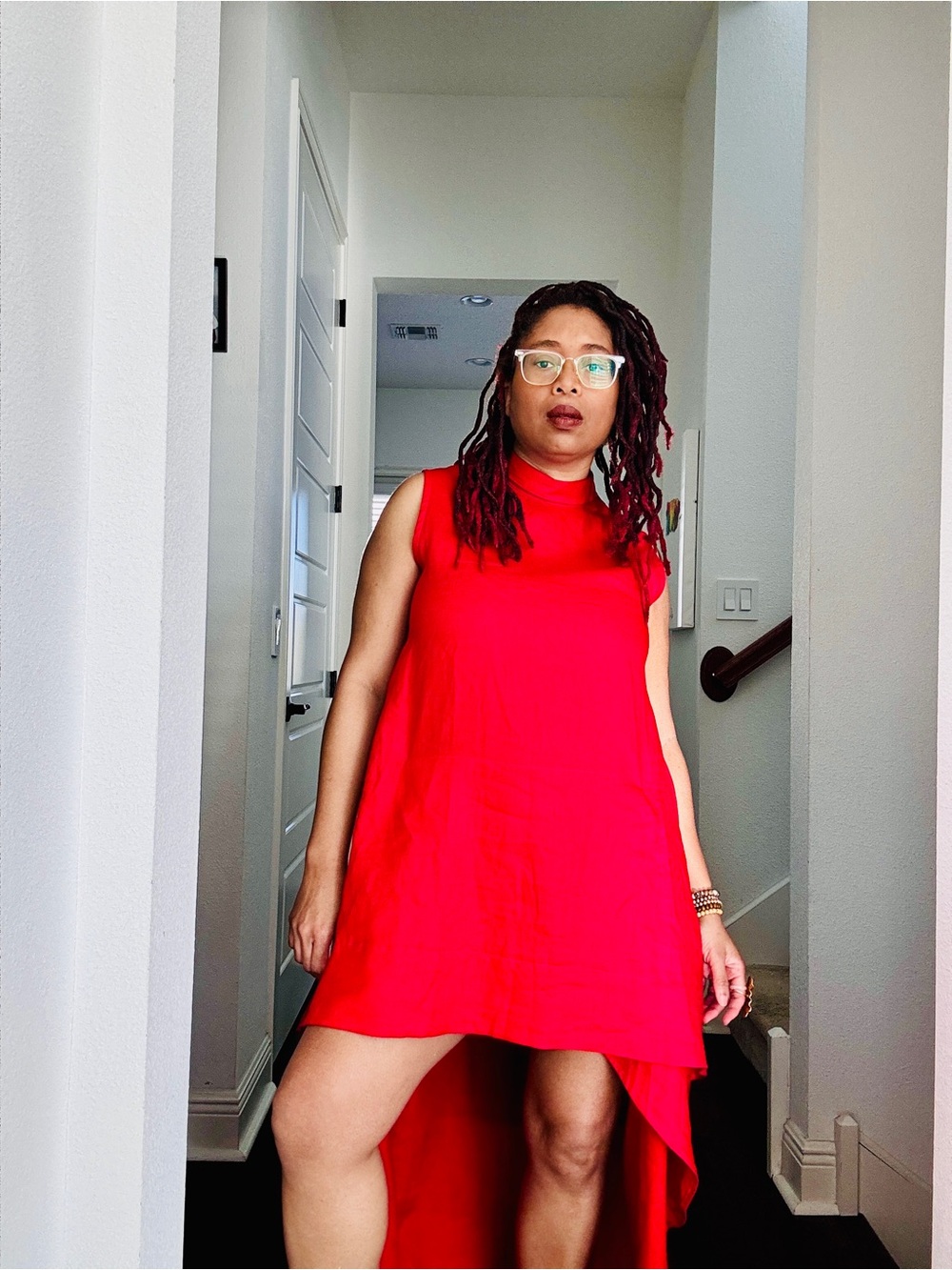 Women's Red High-Low Sleeveless Dress
